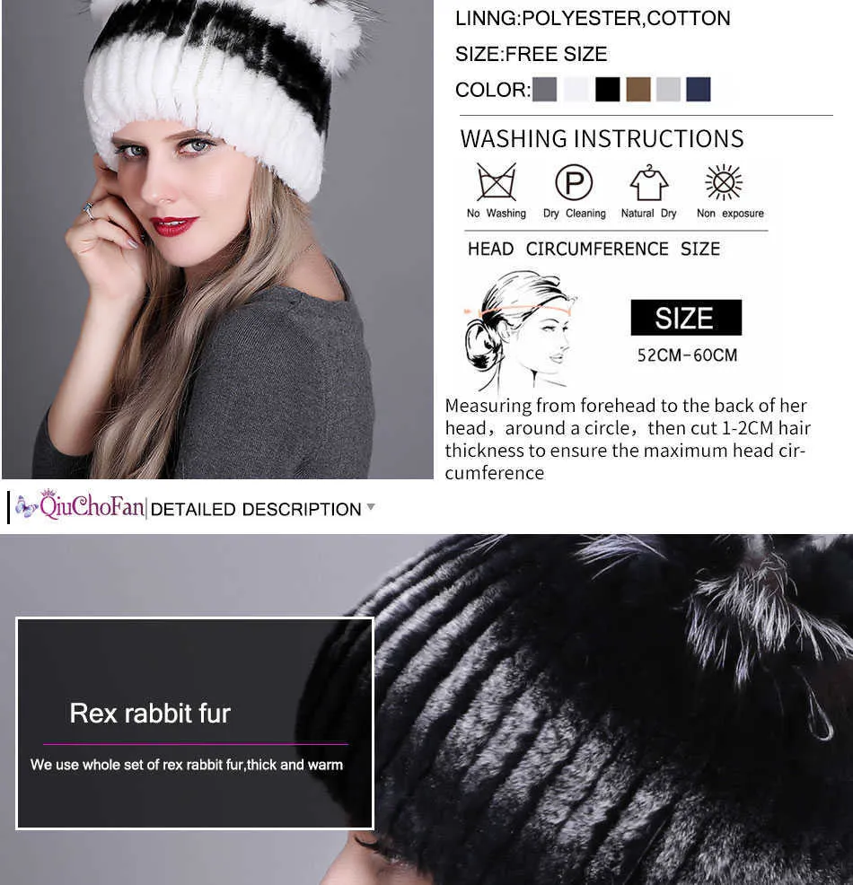 Knitted Rabbit Fur Hat For Women Winter Warm Fedora Style Cap_voghion.com
