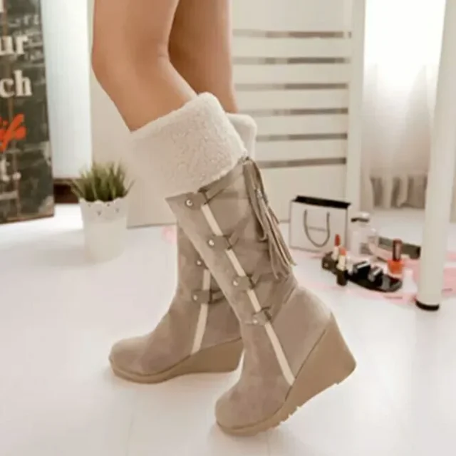 2024 Snow Women Warm Cotton Shoes Cold Winter Knee High Ladies Wedge Heels Boots 7cm Plus Size 42_voghion.com