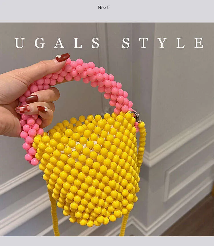 Mini Beaded Shoulder Bag For Women, Handmade Candy Colour Handbag_voghion.com