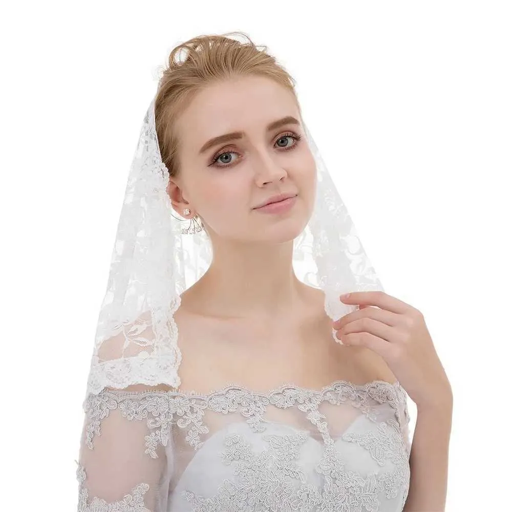 Wedding Hair Jewelry Women Spanish Style Lace Traditional Vintage Veil Latin Mass Head Covering Scarf Catholic Church_voghion.com