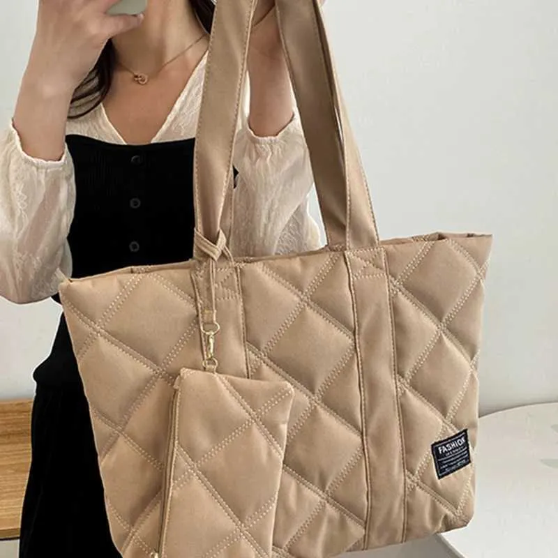 Sac à main pour femme automne/hiver mode losange espace coton costume sac à bandoulière grande capacité couleur unie tout-assorti_voghion.com