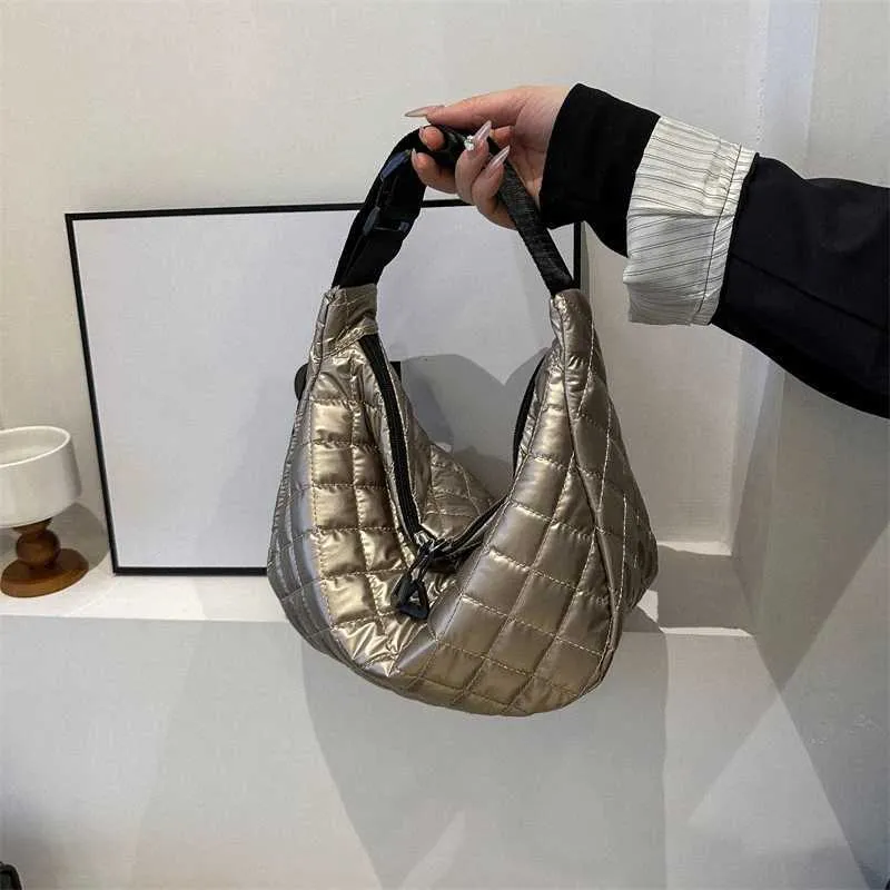 Borsa a tracolla in cotone spaziale, alla moda, hobo, con motivo a reticolo, borse a mano di grande capacità, per le donne_voghion.com