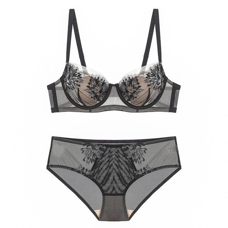 New French style thin rabbit ear cup embroidered lace sexy lingerie small chest display large gathering bra set_voghion.com