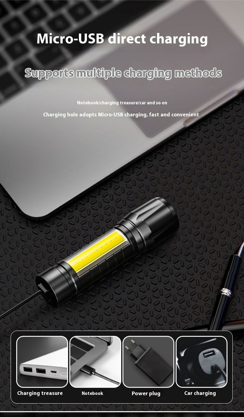 Lanterna, carregamento USB forte, luz de emergência doméstica brilhante para ambientes externos, longo alcance, à prova d'água, mini, estudante_voghion.com