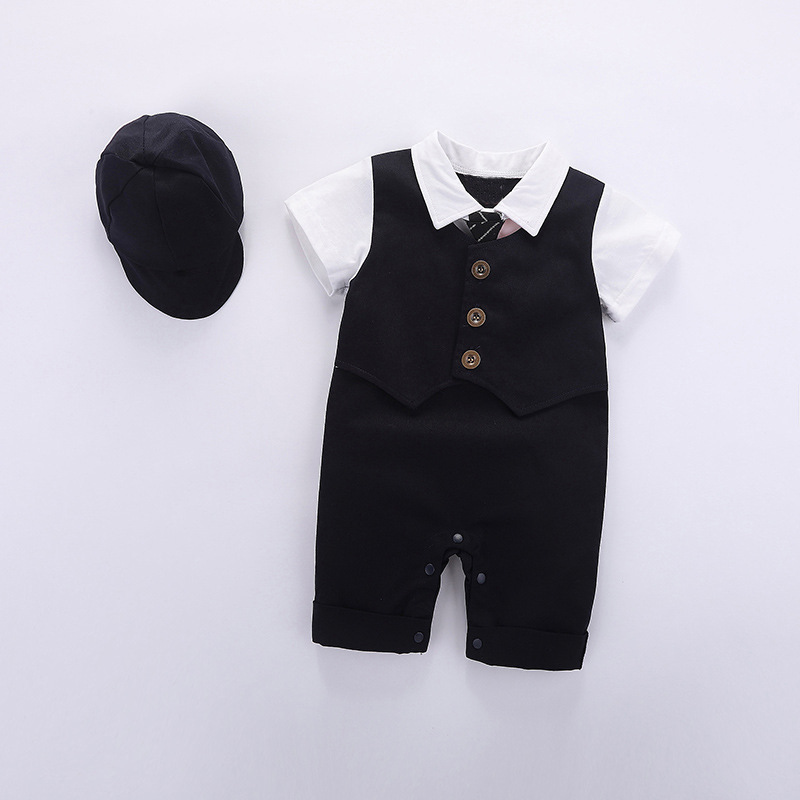Mutter & Kinder Sommer baby kleid gentleman kleid junge kurzarm weste overall/klettern anzug + hut_voghion.com