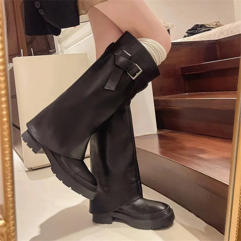 Design Sense Lång tub Tjocksulad Knight Fashion Retro Executive Pants Boots 240930_voghion.com