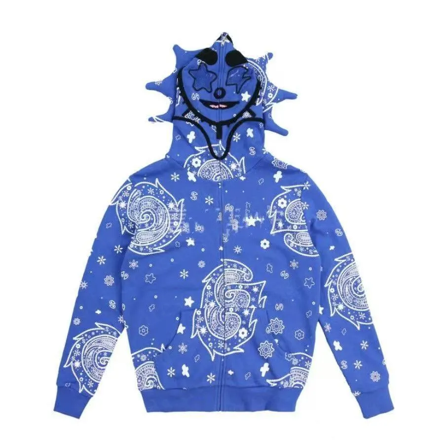 2024 Hot Fast Glo Gang Y2K Style Full-Zip High Street Inspired Hoodie With 3D Printed & Skull Design For Men Women -Bold_voghion.com