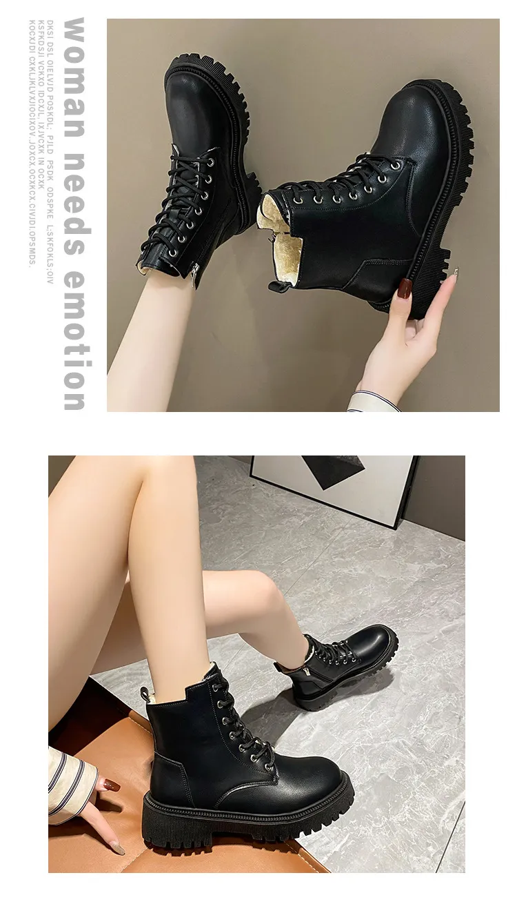 2024 Neue Designer-Martin-Stiefel für Damen, kostenloser Versand, dicker Boden mit erhöhter Höhe und zusätzlichem Veet, Schwarz/Weiß_voghion.com