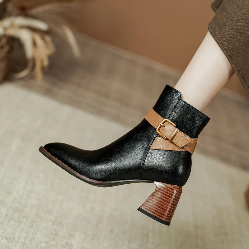 2024 New Autumn Square Toe Chunky Heel Shoes For Ankle Winter Women High Heels Modern Boots A386_voghion.com