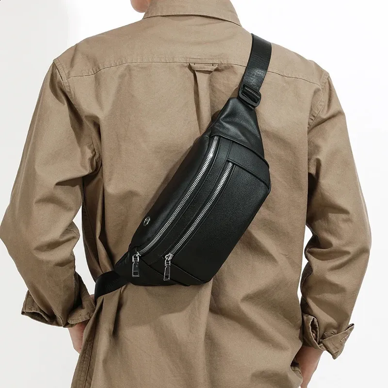 VC Paprasta Juoda Vyriška Natūralios Odos Juosmens Kuprinė Lengva Sportinė Juosmens Kuprinė Vyrams Diržo Maišelis Telefonui Krūtinės Krepšiai Vyrams Mažas_voghion.com