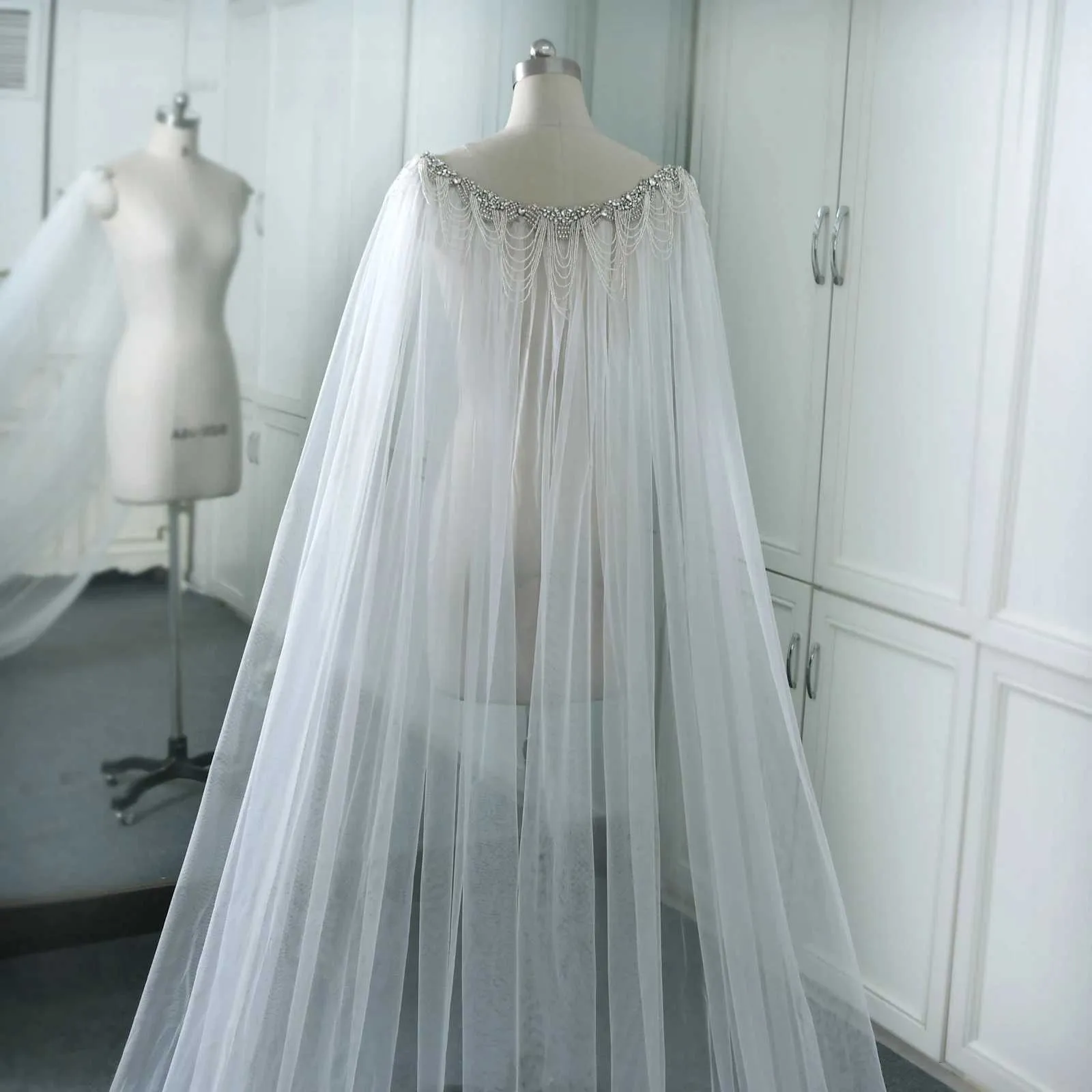 Bruids cape met kralen voor dames strass bruiloft sluier sjaal_voghion.com