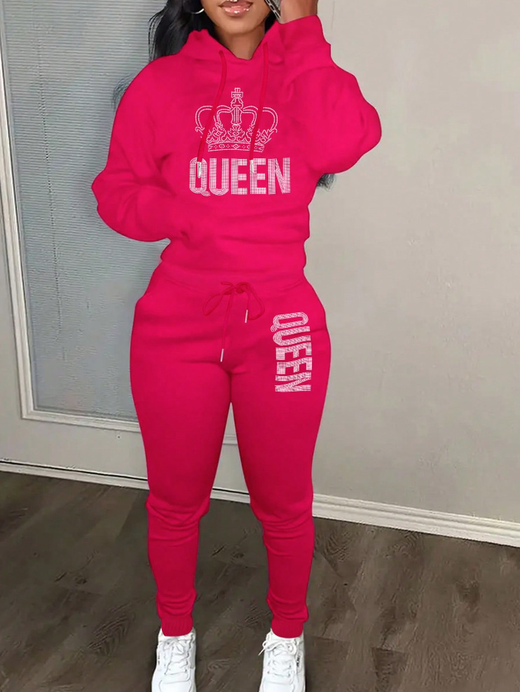 Felpa e pantaloni della tuta alla moda e versatili per l'autunno e l'inverno, in due pezzi con motivo a corona di lettere_voghion.com