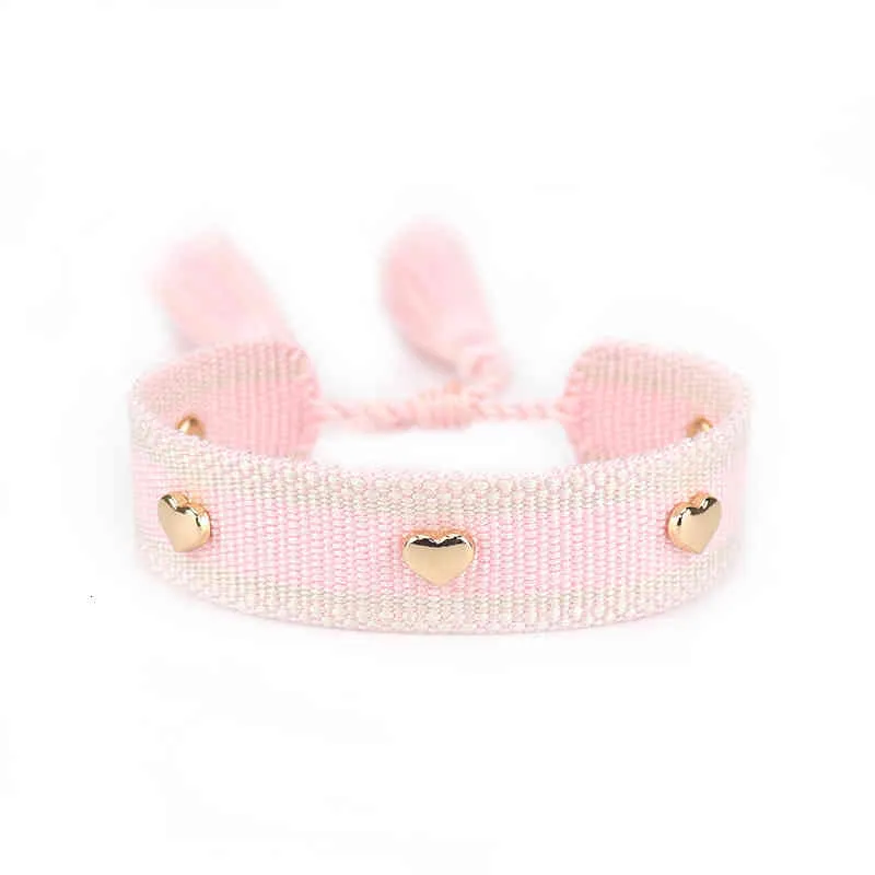 Pulsera tejida con borlas para mujer, estilo bohemio, con corazón dorado, regalo de joyería al por mayor, 2022_voghion.com