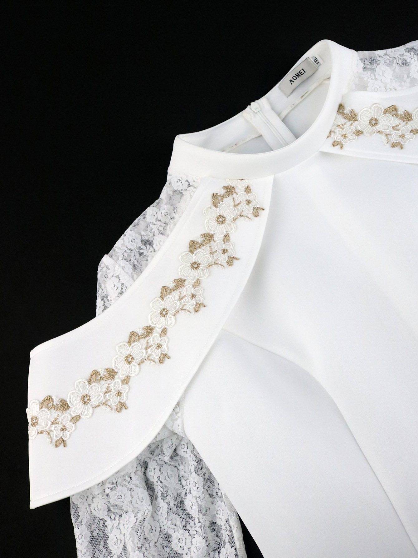 Women's flower lace dress, elegant temperament, small stand-up collar, waist-length skirt, dress_voghion.com