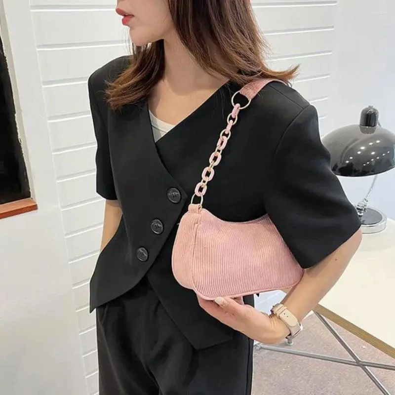 Hobo Chain Corduroy Shoulder Bag Korean Style Solid Color Crossbody Storage Makeup Lipstick Veet Underarm_voghion.com