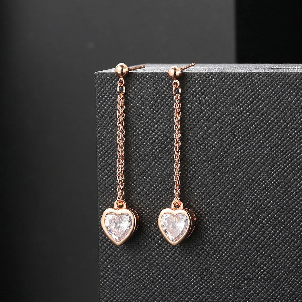 Collana con ciondolo a forma di cuore minimalista in zircone e orecchini per donna, set di gioielli di fidanzamento placcati in oro_voghion.com