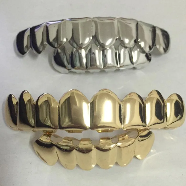 Hip Hop Grillz 2023 Nuova moda ambientale placcato oro griglie dentali all'ingrosso Halloween denti bretelle set da 2 pezzi_voghion.com