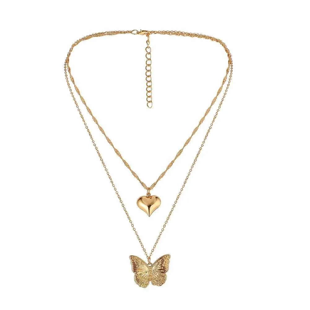 Colliers pendentifs rétro papillon doré en acier inoxydable avec chaîne serpent et breloque tendance pour femmes_voghion.com