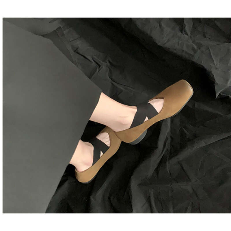 Eenzel Schong Damen Ballet Lieder Quadrat Zéi Franséisch Flach Kräizband Soft Sohle Mary Jane Schong_voghion.com