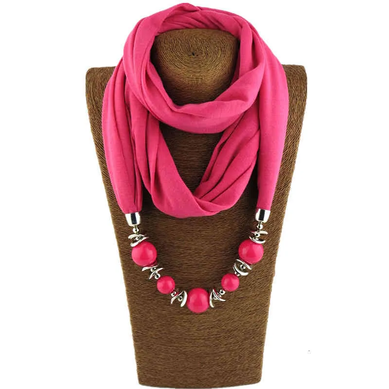 Sciarpa da donna, sciarpa con scialle, collana con ciondolo con perline, sciarpa etnica in chiffon tinta unita, con nappa_voghion.com
