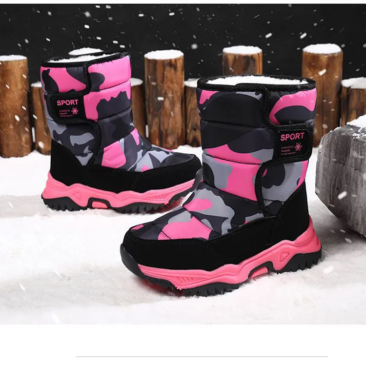 Winter Kids Plush Waterproof Fabric Non-Slip Girls Boys Rubber Sole Toddler Snow Fashion Warm Cutefeet Children Outdoor_voghion.com