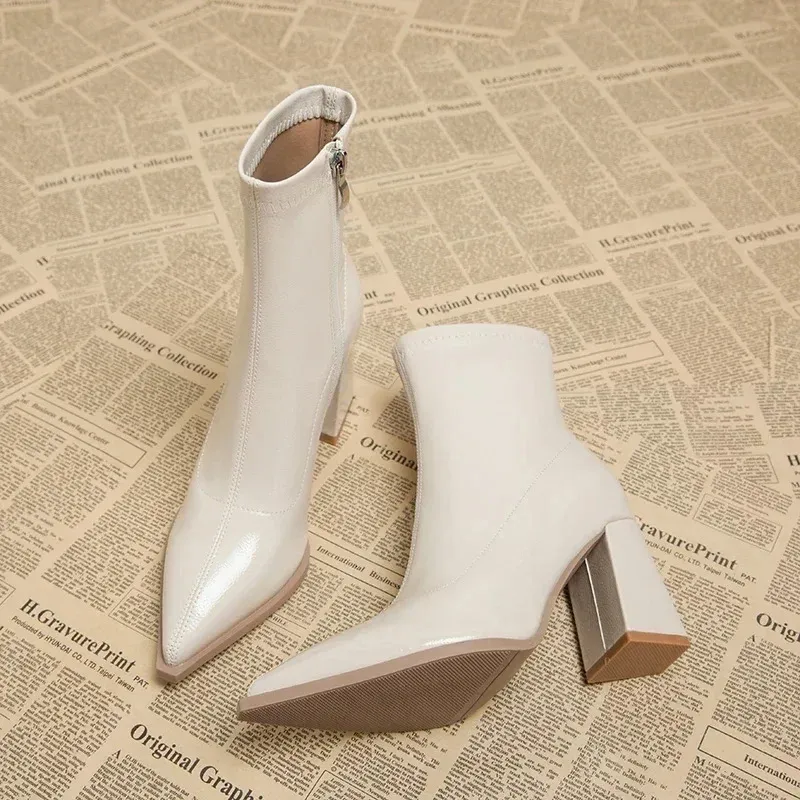 Selg Shoes Zipper Winter Donna Punta Aguzza Solid Plus Veet Caldo Corto Alto UK Stivali 241122_voghion.com