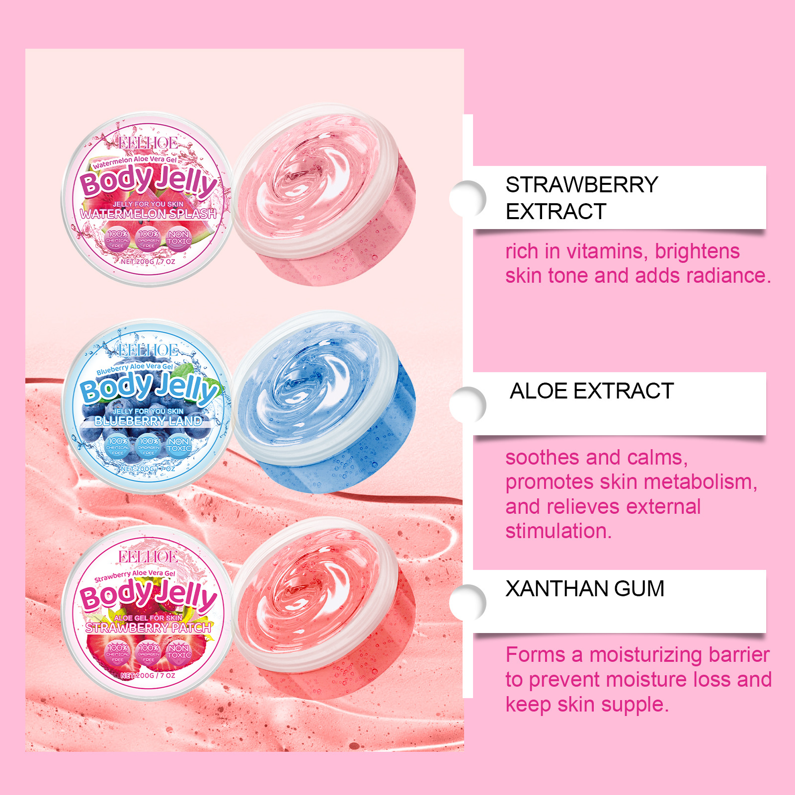 Eelhoe Body Gel Series, Moisturizing Body Care Moisturizing Oil Control Refreshing Skin Aloe Vera Gel_voghion.com
