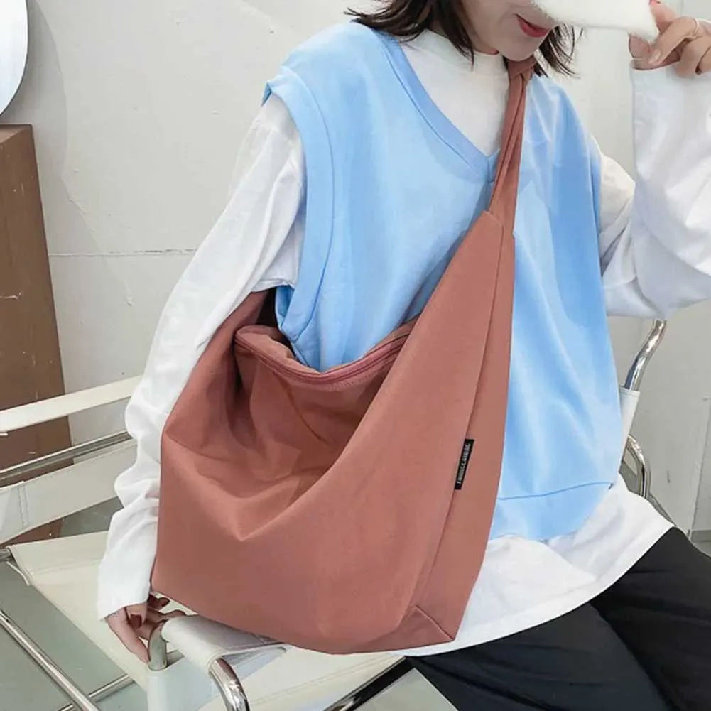 Schultertasche Große Kapazität Fem Handtasche Lässig FI Tragbare Feste Farbe Einfache Leinwand Elegante Wochenende Schultern Y241109_voghion.com