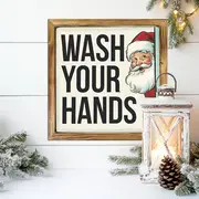 8x8" Vintage Weihnachtsmann "Wasch deine Hände" Holzschild - Rustikale Wandkunst für Küche, Bad & Büro | Einzigartiges Weihnachtsgeschenk_voghion.com