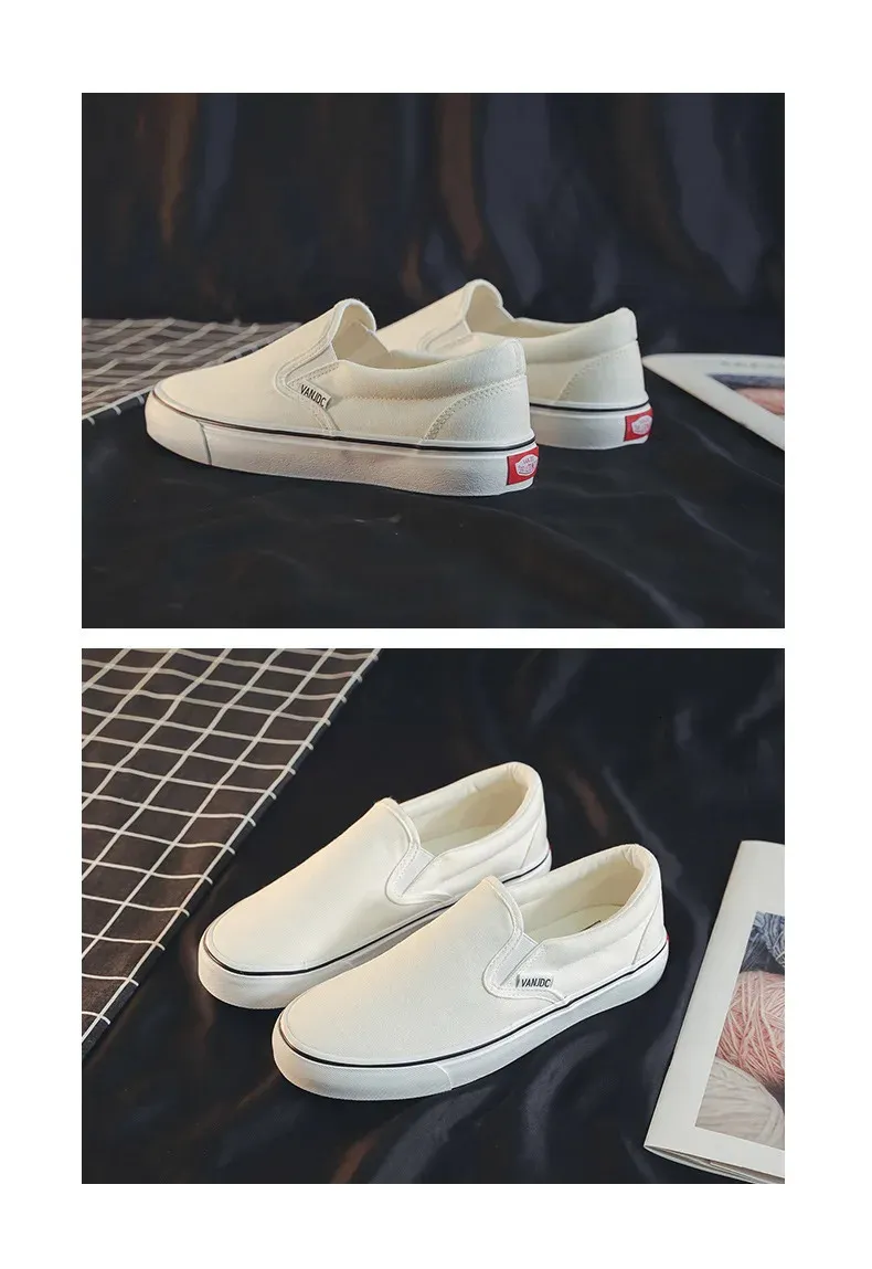 Weiße Canvas Damen Paar Slipper Flache Bequeme Casual Fashion Plateau Damen Vulkanisierte Schuhe atillas Mujer 240607_voghion.com