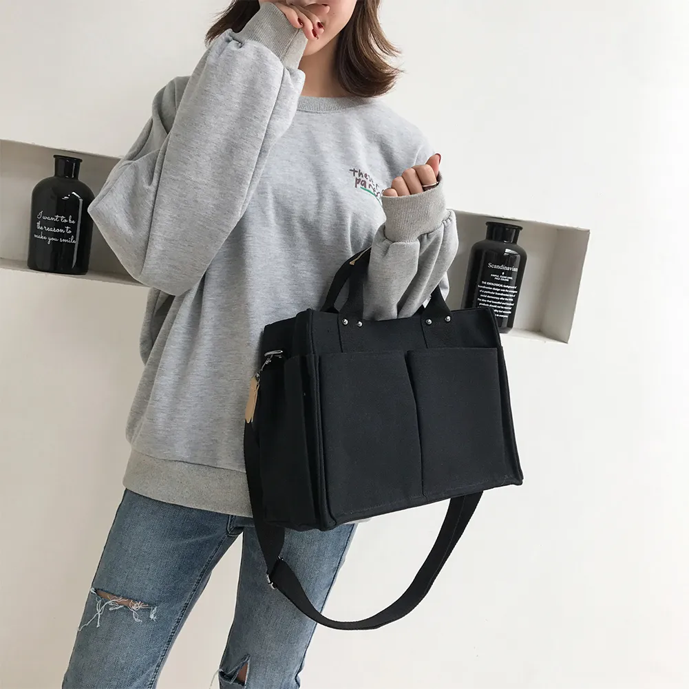 Borsa a tracolla in tela, alla moda, con manico superiore, grande capacità, multitasche, tracolla regolabile, semplice e portatile per il fine settimana_voghion.com