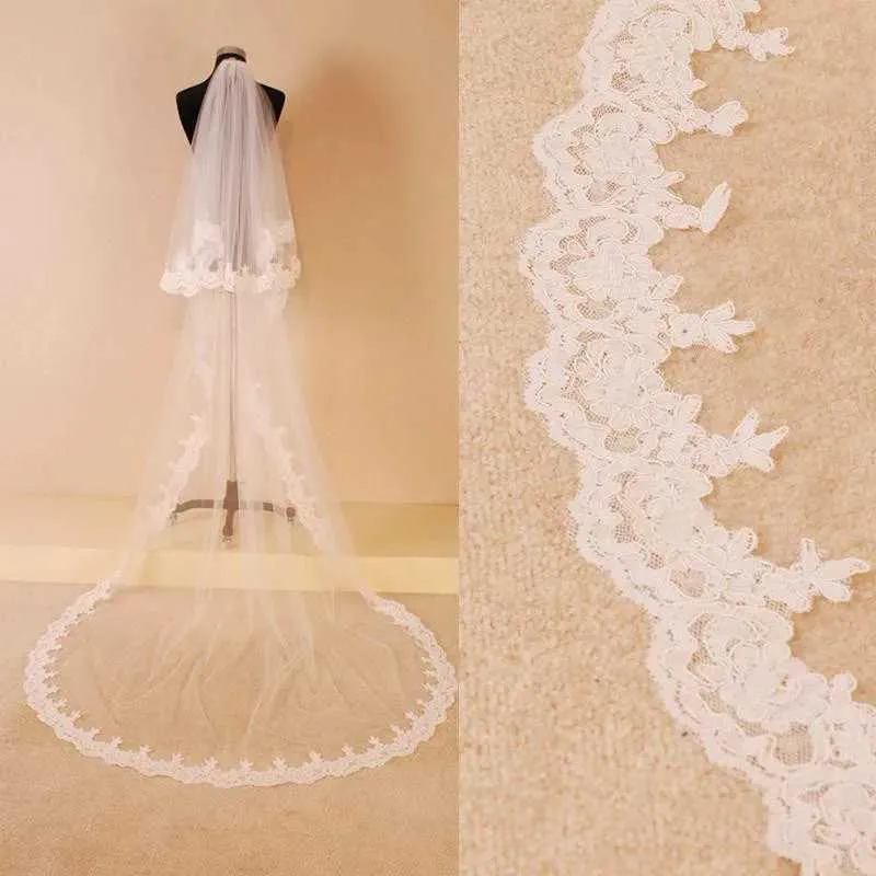 Hair Jewelry Veu Noiva Elegant Layer 2 Ivory White Wedding Veil Chapel Cathedral Length Bridal Veils With Comb Velos De_voghion.com
