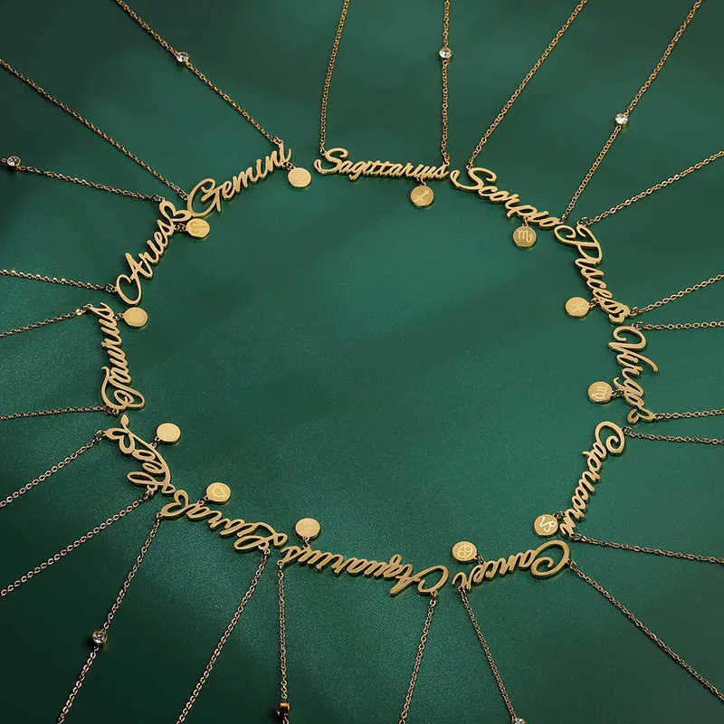 Benutzerdefinierte Edelstahl vergoldet Twee Konstellation Stern Schmuck Sternzeichen Astrologie Horoskop Anhänger Halskette_voghion.com