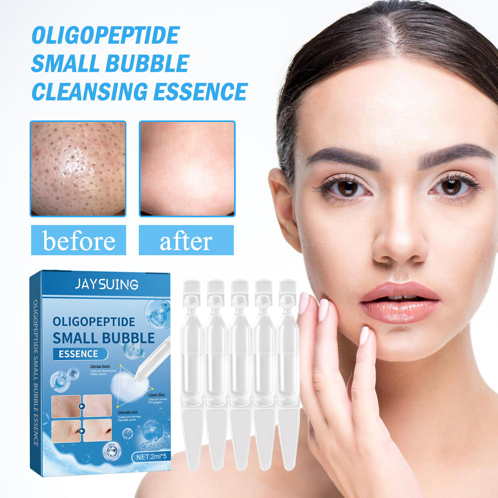 Jaysuing Oligopeptide Small Bubble Essence, Remove Blackheads And Pimples And Tighten Pores With Deep Cleansing Foam Cleanser_voghion.com
