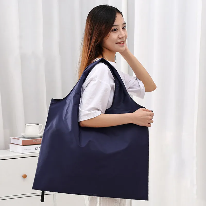 Solid Color Foldable Shopping Reusable Grocery Eco-Friendly Shoulder Handbag For Travel Supermarket Tote Bag_voghion.com