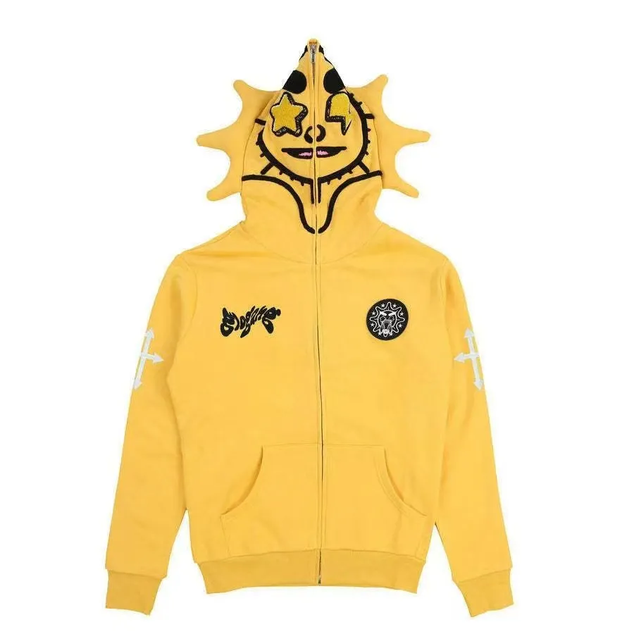 2024 Hot Fast Glo Gang Y2K Style Full-Zip High Street Inspired Hoodie With 3D Printed & Skull Design For Men Women -Bold_voghion.com
