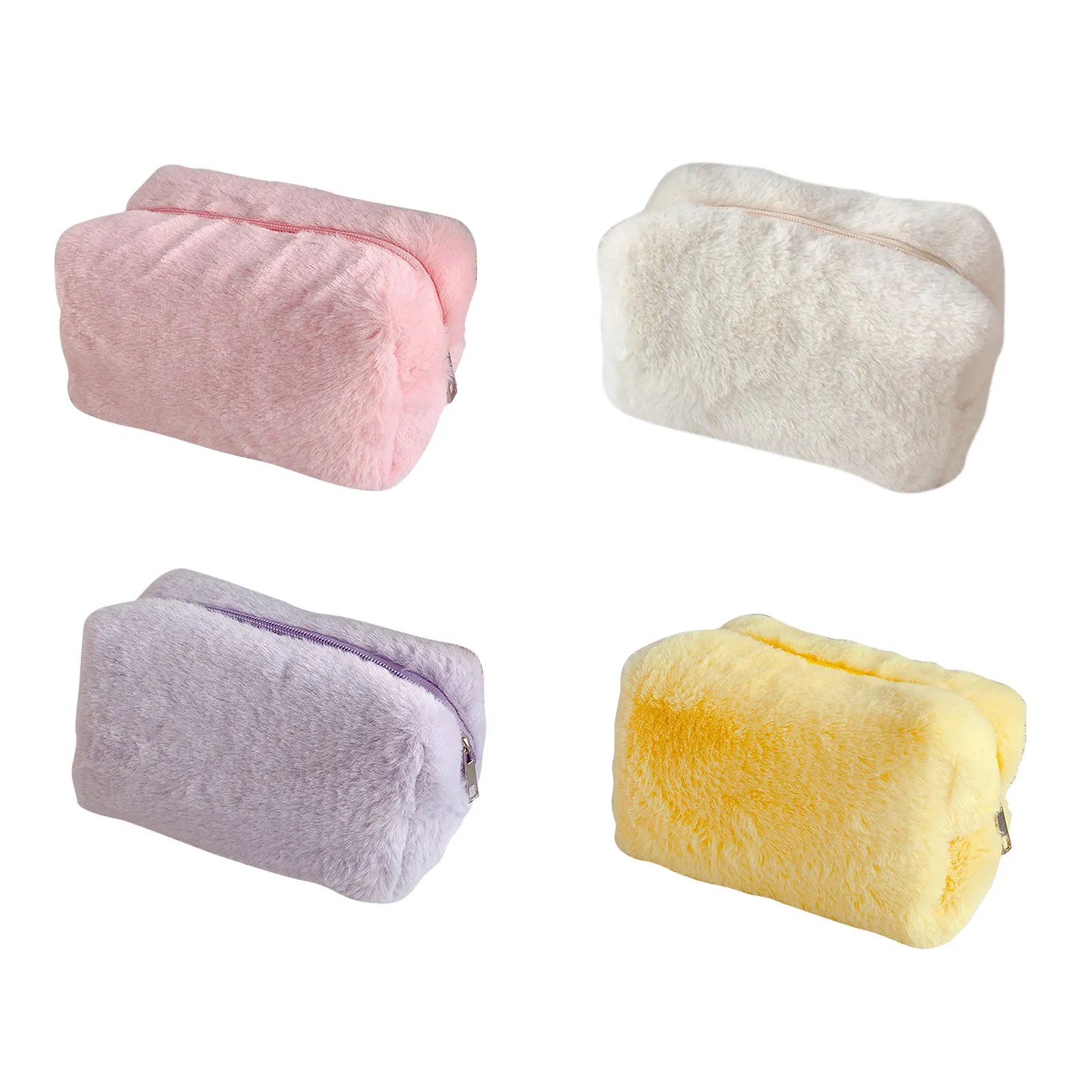 Plush Makeup Bags Large Capacity Soft Make Up Brushes Storage Solid Color Cosmetics Handbag Case Portable For Travel_voghion.com