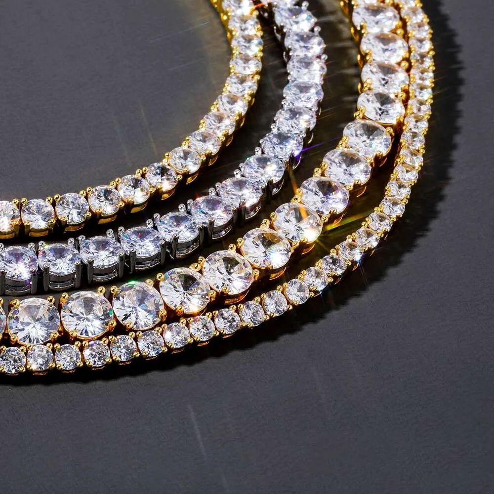 Pulsera con cierre de resorte y cadena de tenis con diamantes de laboratorio de 3 mm y 4 mm de moissanita VVS helada_voghion.com