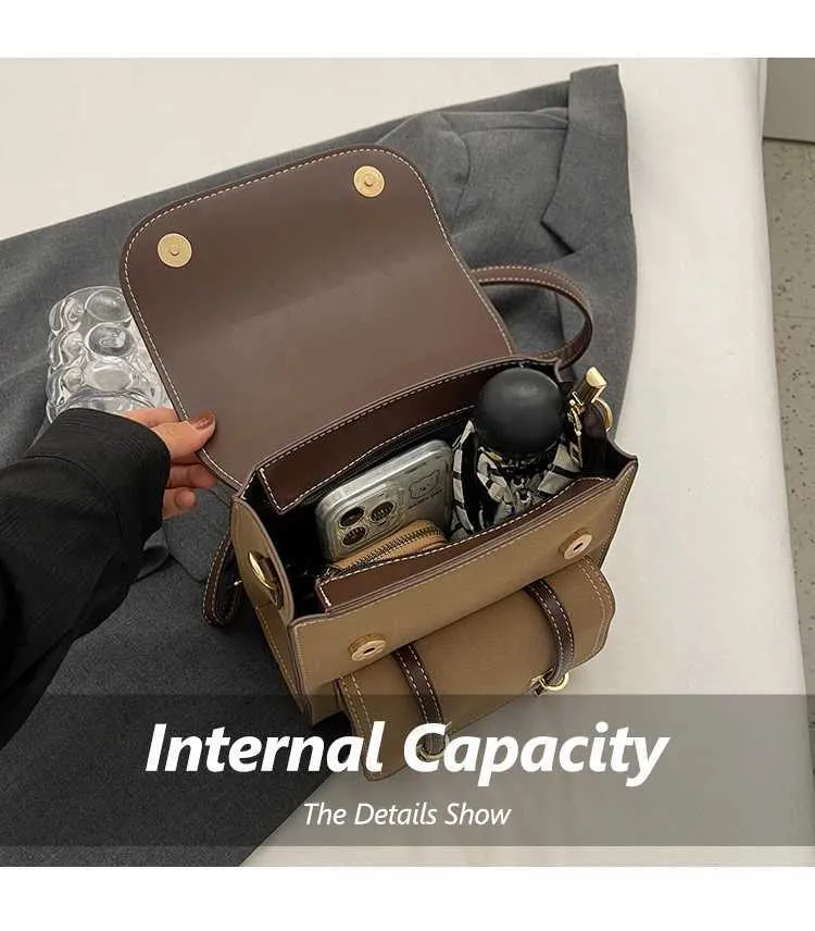 Vintage Farbblock Rucksack Und Umhängetasche Für Damen_voghion.com