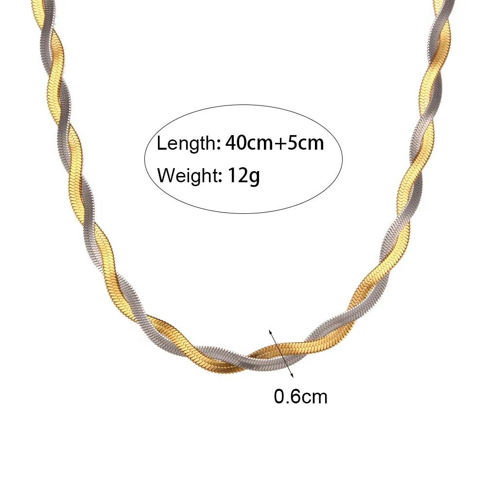 Catene in vendita Drop 2 toni Herryingbone Chain Braided Mix Choker Necklace Corta in acciaio inossidabile_voghion.com