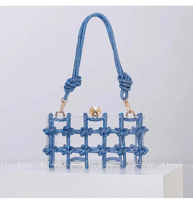 Bolsos de mano de noche con caja de acrílico transparente Dia para mujer, bolsos de mano y carteras de mano con cuerda anudada tejida, para bodas y fiestas_voghion.com