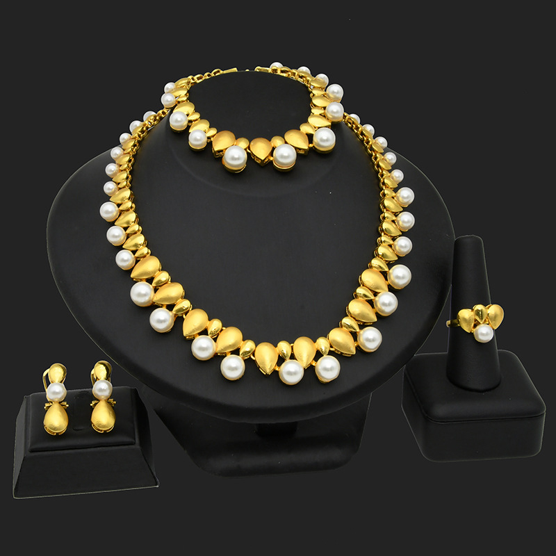 Luxury Dubai Gold Color Jewelry Sets for Women Necklace Bracelet Earrings Ring African Wedding Bridal Fashion Jewellery Set