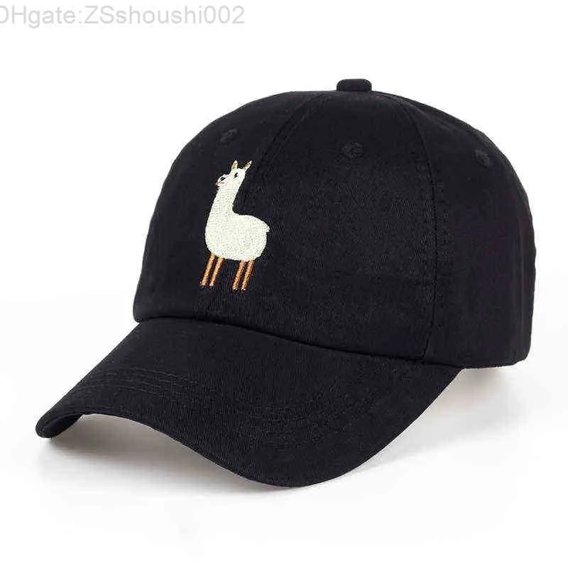 Kšiltovky Předchozí novinka Unisex Alpaca Embroidery Nastavitelná čepice pro otce Muži Ženy Roztomilá černá béžová baseballová čepice 22031_voghion.com