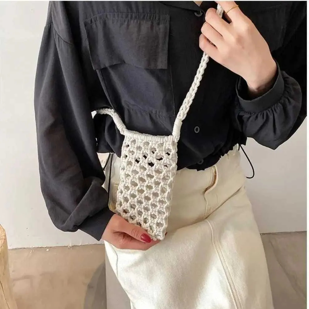 Women Fashion Small Crossbody Phone Bag Solid Color Hollow-out Woven Crochet Lightweight Braided Shoulder Handba241022_voghion.com