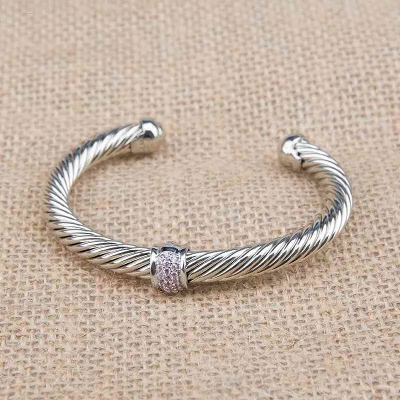 Cable Bangle Bracelet With Zircon For Women Silver Classics_voghion.com