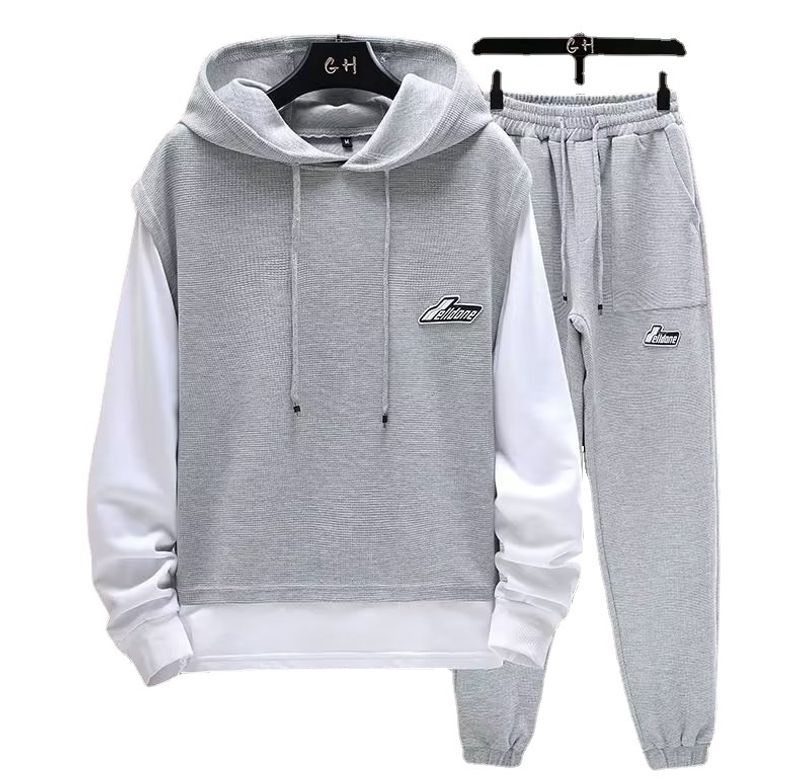 Abbigliamento da uomo, tuta con felpa a nido d'ape, abbigliamento sportivo casual autunnale da uomo, pantaloni a maniche lunghe per ragazzi_voghion.com