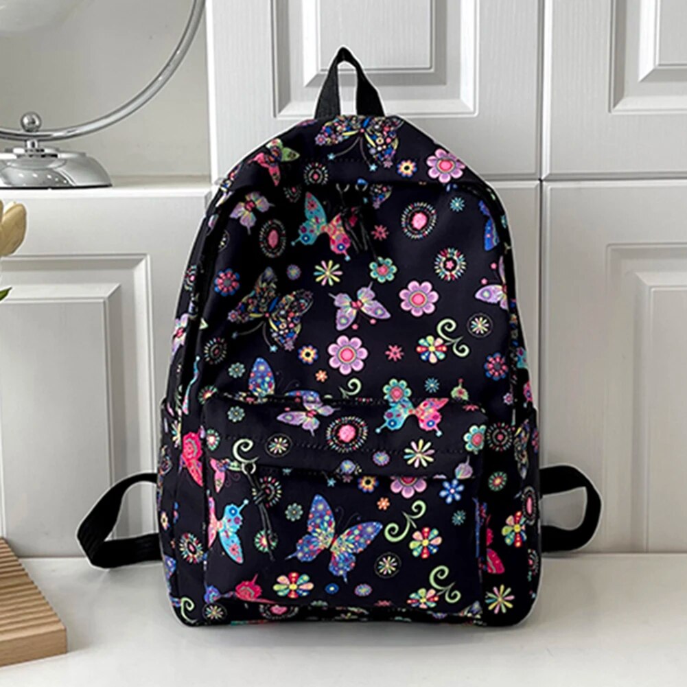 School for Girls Teens Women Laptop Knapsack Cute Butterfly Floral Backpack Nylon Large Student Book Bags 2023_voghion.com