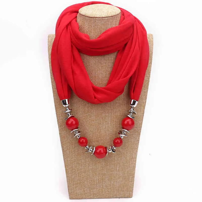 Sciarpa da donna, sciarpa con scialle, collana con ciondolo con perline, sciarpa etnica in chiffon tinta unita, con nappa_voghion.com