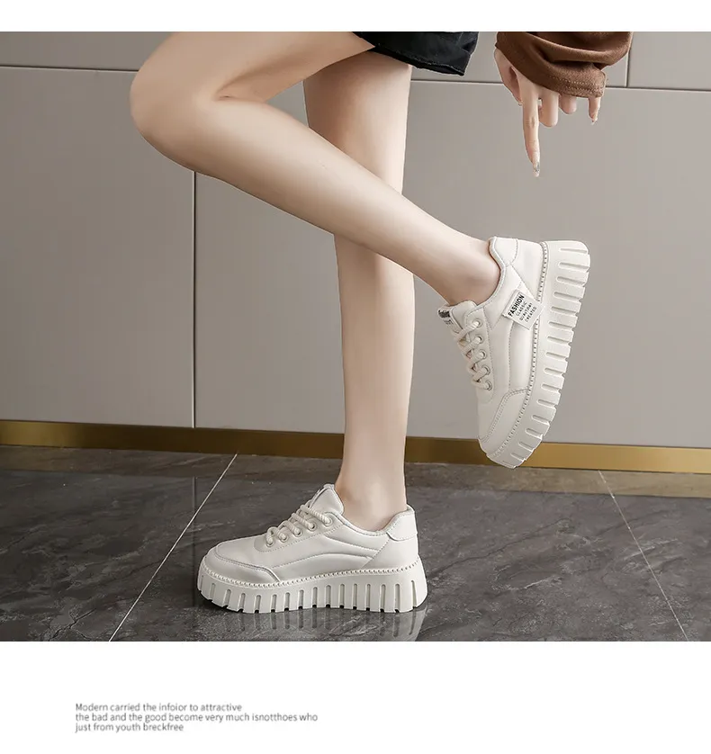 Women's Thick Sole Casual Board Shoes Versatile Trendy White_voghion.com