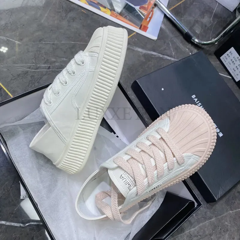 Weiße Plattform Sneaker Für Damen Schnürschuhe Freizeitschuhe_voghion.com